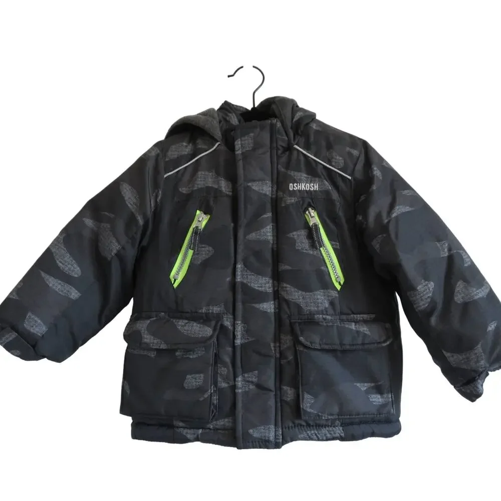 Oshkosh B'gosh Kids Sz 2T Black Gray Camo Puffer Jacket Outerwear Coat